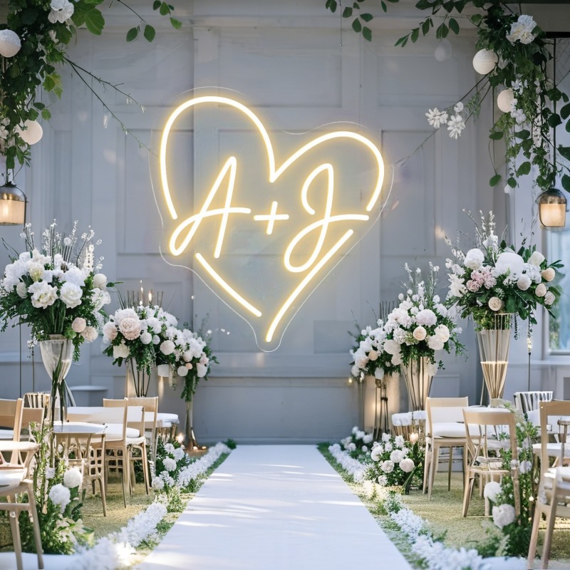 Tanda Neon LED Hati Inisial Ku - Neon Sign Party ulasan dan harga